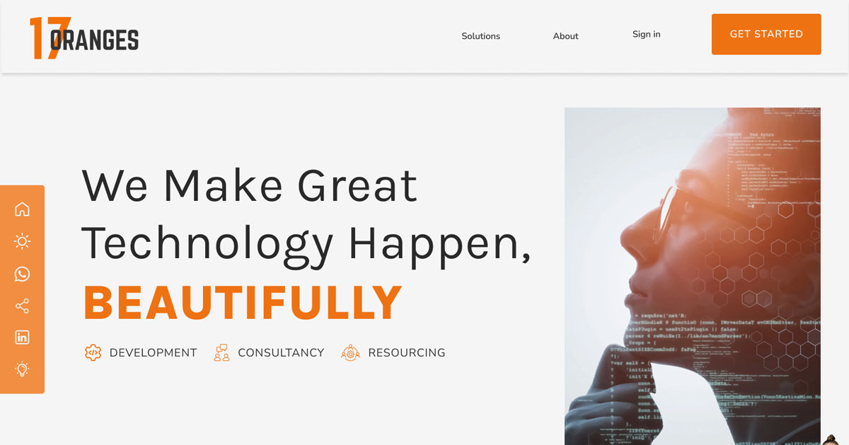 17 Oranges home page: We make great technology happen, beautifully