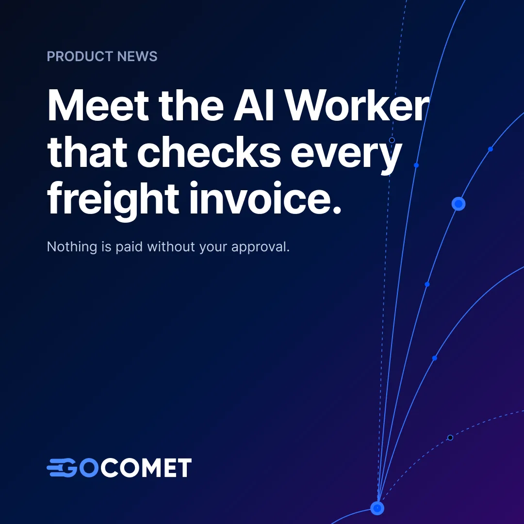 Social announcement post: Meet the AI Worker that checks every freight invoice. Nothing is paid without your approval