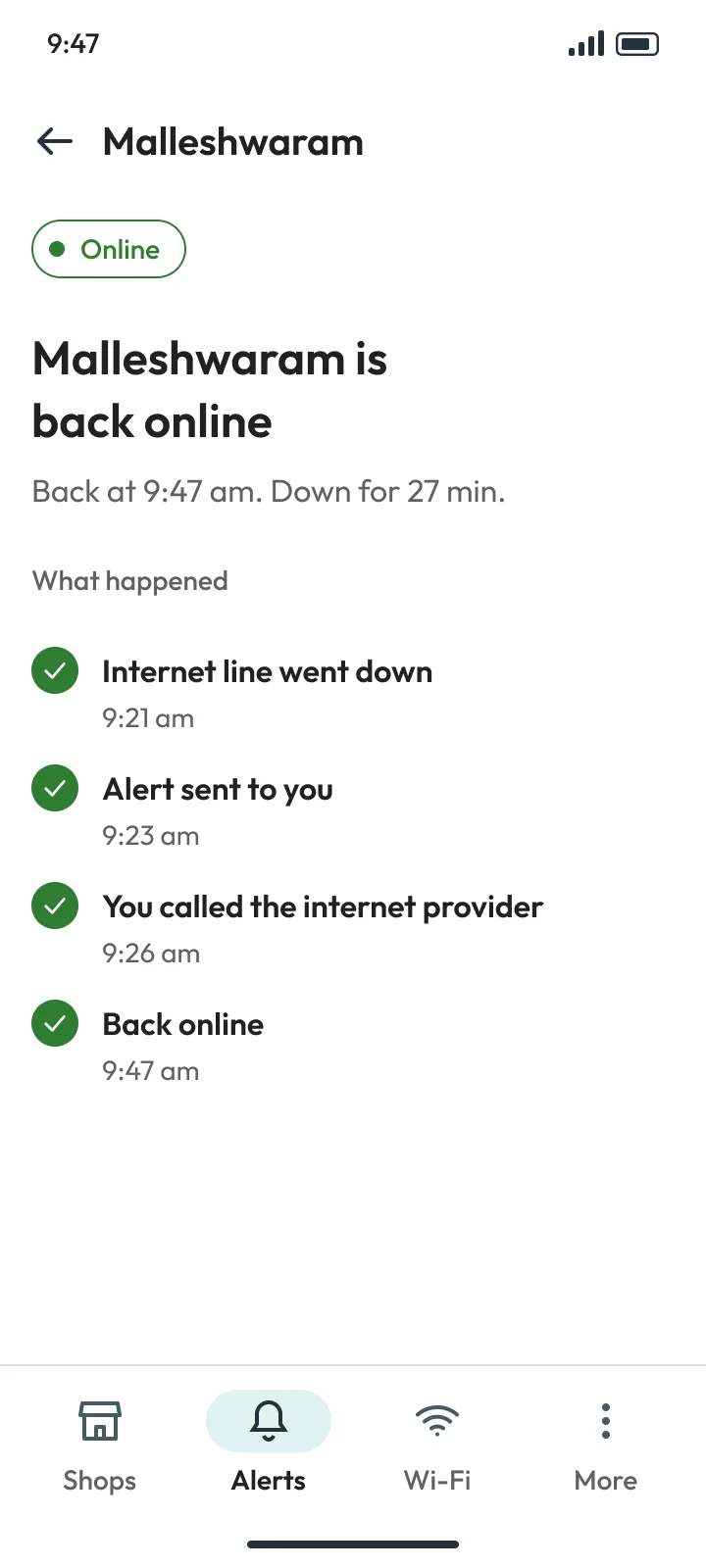 Back online: Malleshwaram is back online, down for 27 minutes, with what happened step by step